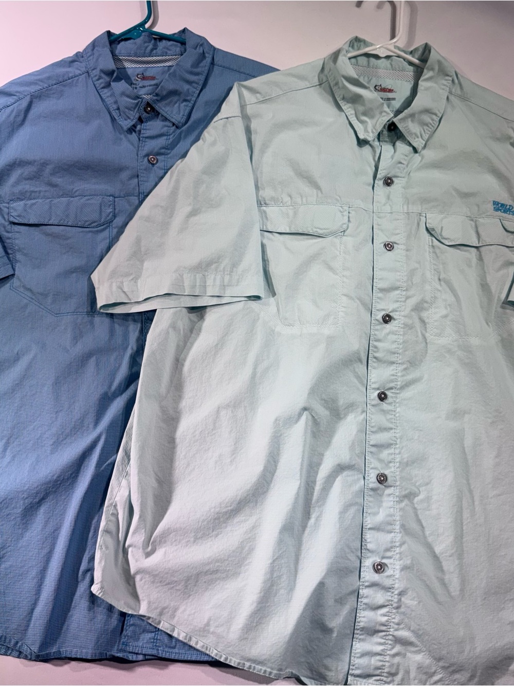 WORLD WIDE SPORTSMAN Men’s Fishing Shirt Bundle (2),Blue & Green, Vented, 2XL